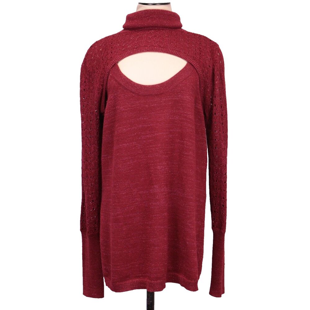 Torrid Keyhole Cutout Turtleneck‎ Sweater Peek Blouse Top 2 Piece Red Shiny Sz 2